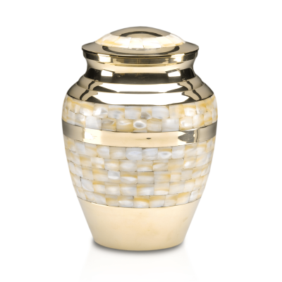 golden brass mother of pearl inlay adult cremation urn